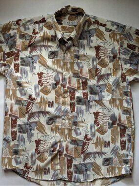 Vintage 70/80s Allstate Brand "Brushstroke" Short Sleeve Button-down  - Size M/L